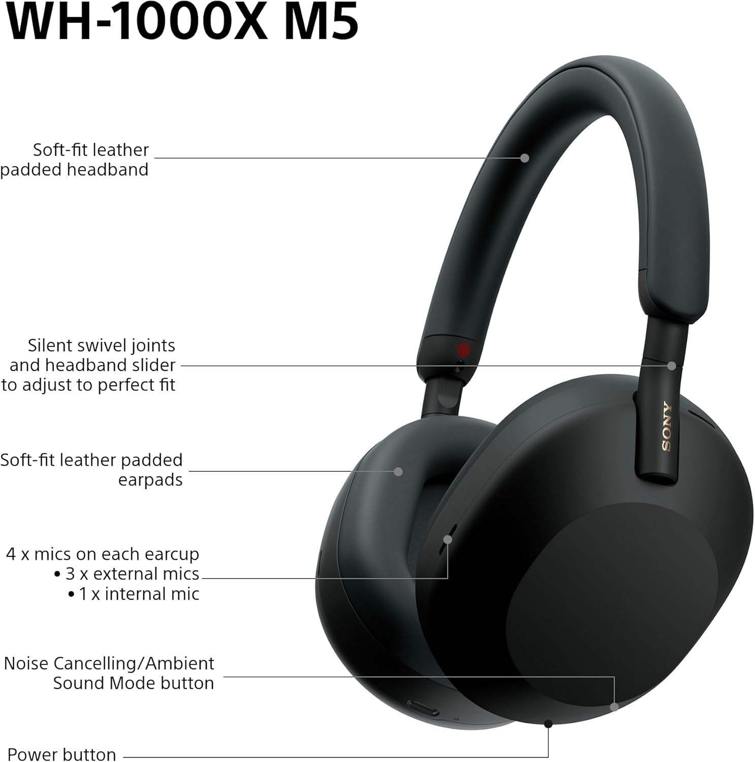Sony WH-1000XM5 Premium Noise Cancelling Over Ear Headphones Hard Case Black1