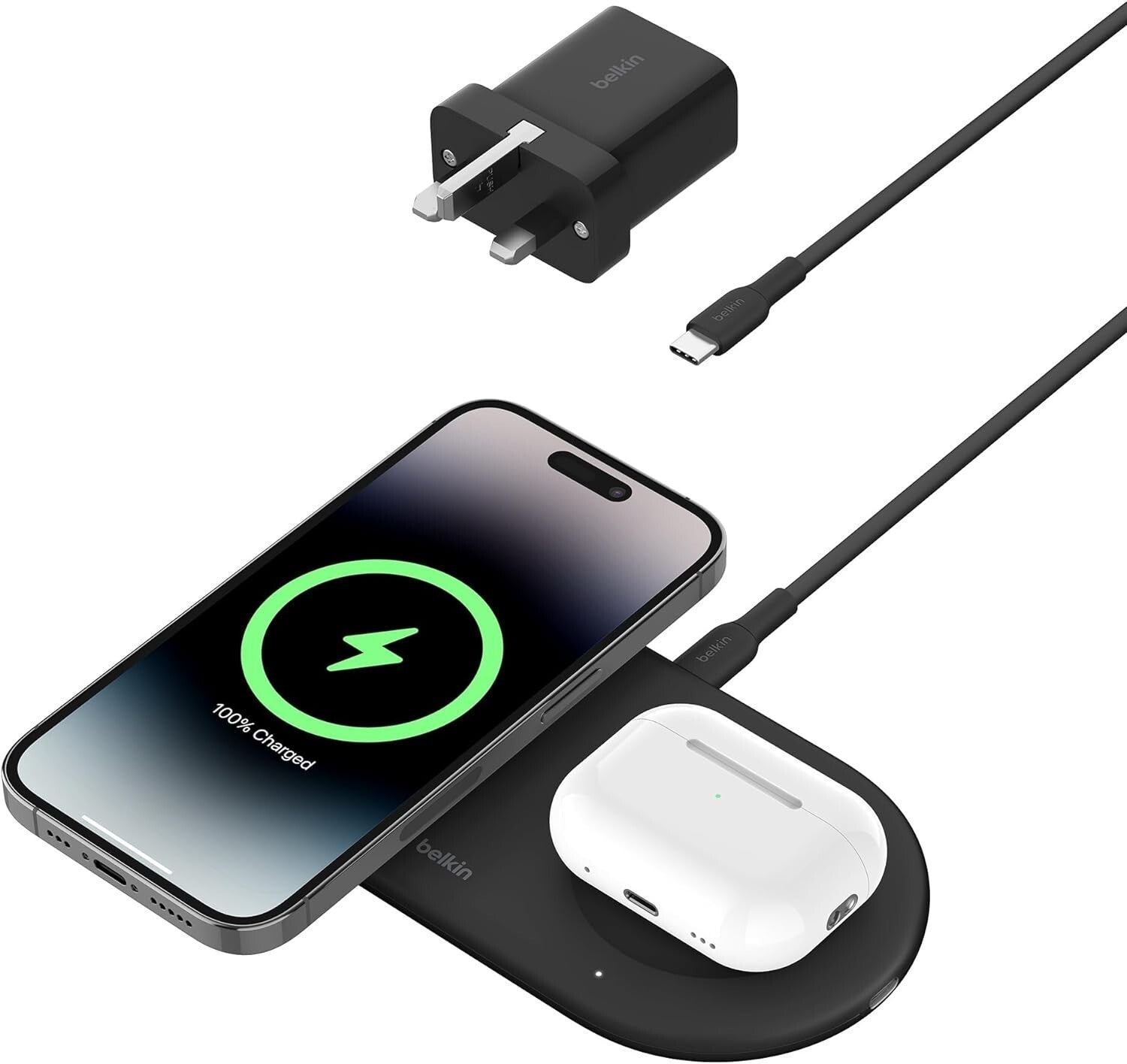 Belkin Fast Wireless Charger  15W 2 in 1 Boost Charge Pro with Magnetic Qi2 Pad0