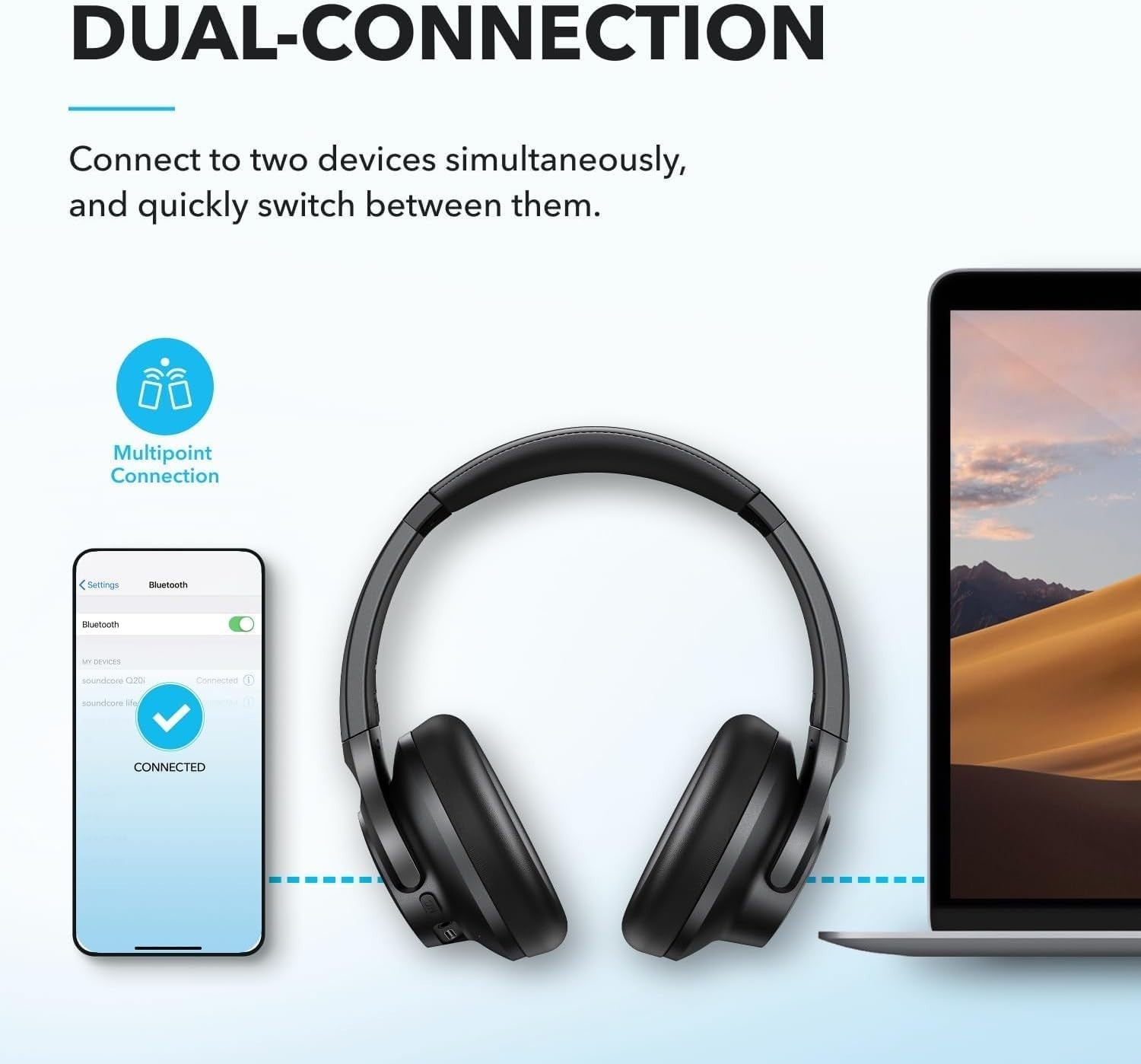 soundcore by Anker Q20i Hybrid Active Noise Cancelling Headphones Large Bass 40H8