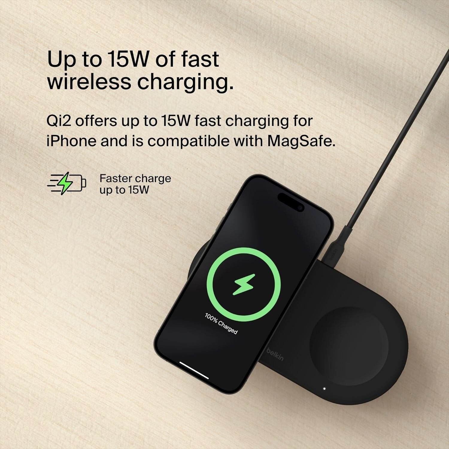 Belkin Fast Wireless Charger  15W 2 in 1 Boost Charge Pro with Magnetic Qi2 Pad7