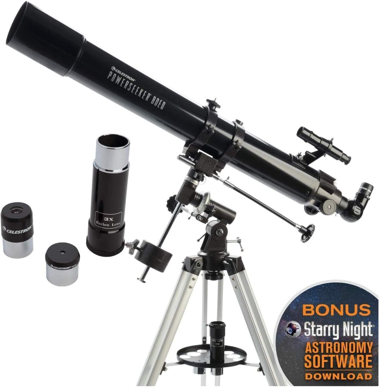 Celestron PowerSeeker 80 EQ Refractor Telescope 80/900mm with Tripod Model 210488