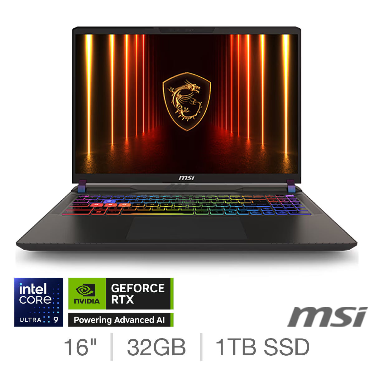 MSI Vector 16 HX AI A2XW, Intel Core Ultra 9, 32GB RAM, 1TB SSD, NVIDIA Geforce RTX 5080, 16 Inch Gaming Laptop, 9S7-15M352-006